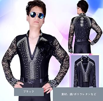 【美品 社交ダンス衣装】ブラック シャツ ブラウス 黒 レース ベロア メンズ imgrc0079233699.jpg